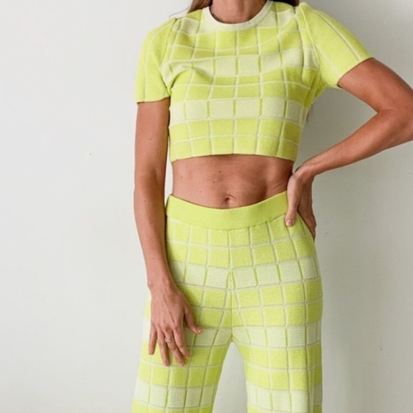 Solid & Striped Yellow Pear & Marshmallow Checkered Gingham Knit Cara Top Small - Picture 4 of 5